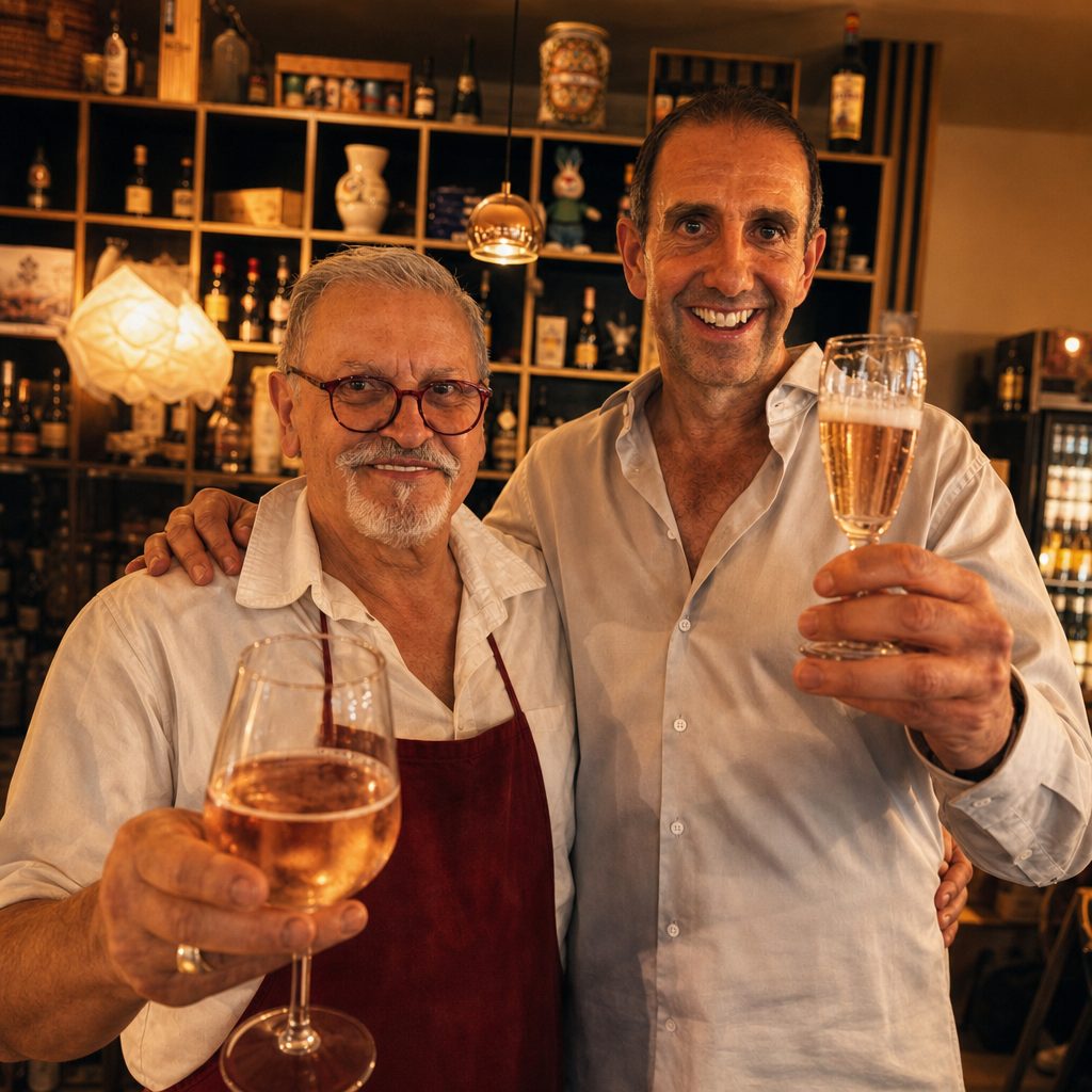 Chef Domenico toasting with a guest
